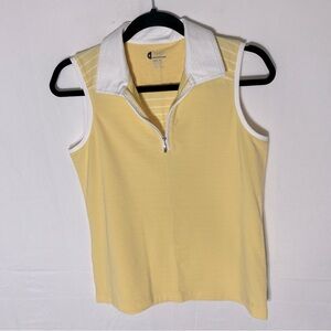 5/$25 Izod Cool FX Butter Yellow W White Stripes & Collar Golf Shirt Top S